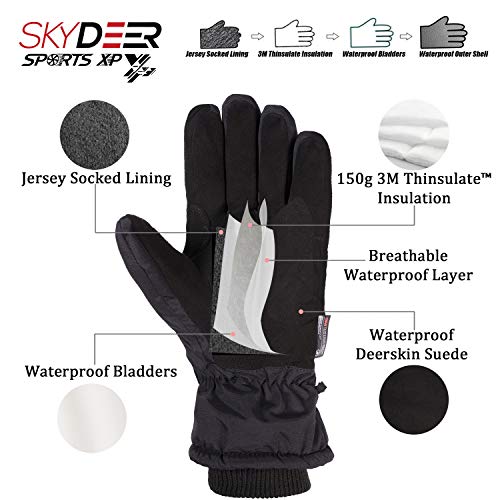 SKYDEER 100% Waterproof and Premium Deerskin Suede Leather Ski Gloves with 150G 3M Thinsulate Lining, Ultra Soft & Durable...