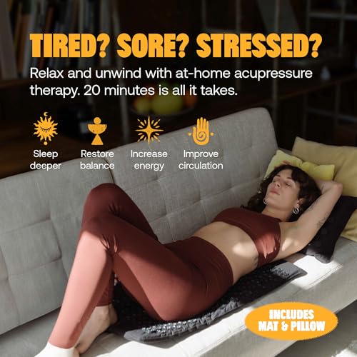 ShaktiMat Premium Acupressure Mat & All-Over Pillow Set, Level 3 Intensity in Black, Thousands of Signature Spikes That Ma...