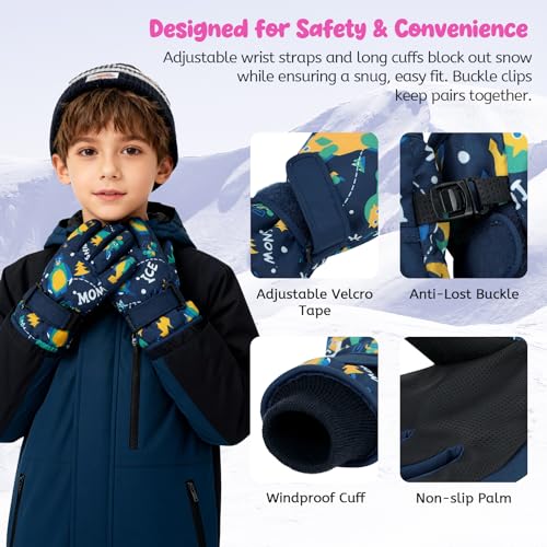 American Trends Winter Gloves for Kids Waterproof Boys Girls Cute Snow Ski Gloves Toddler Snowboarding Gloves Windproof
