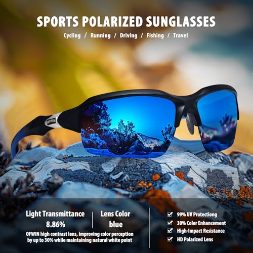 Ofwin Polarized Sports Sunglasses for Men Women Wrap Around Half Frame Cycling Fishing Bike Running Sun Glasses UV Protection