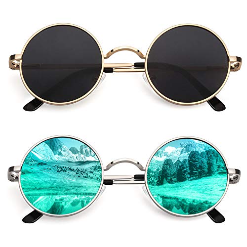 CGID Retro Round Polarized Sunglasses Mens Womens Circle Metal Hippie Shades UV400 Protection E01