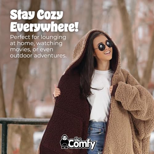 THE COMFY Teddy Bear Quarter-Zip|Oversized All Sherpa Wearable Blanket With Zipper, Seen On Shark Tank