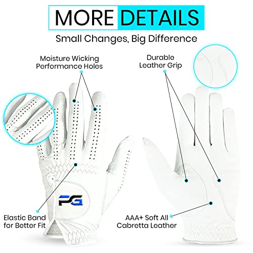 PG Golf Gloves (5 Pack) Cabretta Leather, Premium Quality Mens Golf Gloves