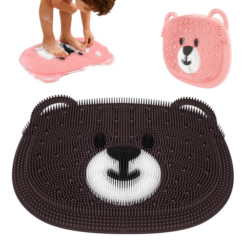 Skin Care Body Brush Srcubber Mat 2 Pack for Kids Bear Coffee M Size Brown & Pink