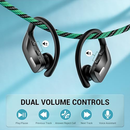 occiam Sport Wireless Earbuds Bluetooth Headphones 80hrs Playtime Deep Bass Ear Buds with Earhook Noise Cancelling Mic Wat...