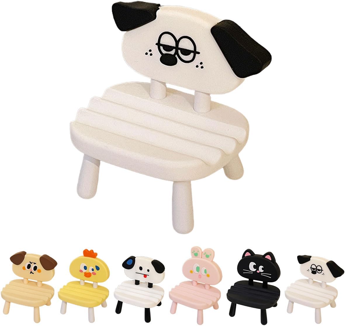Super Cute Funny Face Animal Chair Cell Phone Stand, Adjustable Mobile Phone Support‌ Holder‌ Cellphone Mount‌ for Desk, Compatible with Phone 17 16 15 14 13, Smartphone, Pad, Tablet-Glass Dog