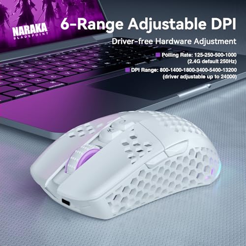 SOLAKAKA SM600 White Wireless Gaming Mouse,Tri-Modes BT5.1/Type-C Wired/2.4G Wireless Mouse with 2 Side Buttons, Programma...