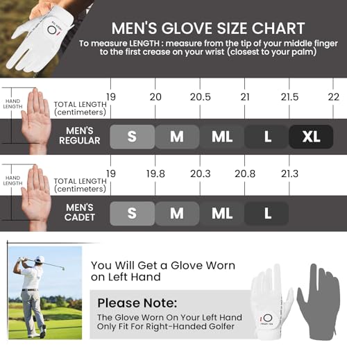 FINGER TEN Men’s Golf Glove Left Hand Right Handed Golfer Rain Grip 1 Pack, Durable Fit for Hot Wet All Weather Small Medi...