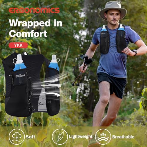 HIGH EXPERIENCE Running Vest Lightweight 4L Trail Hydration Backpack Pack with 2 17oz Soft Flask Jogging Marathon Cycling ...