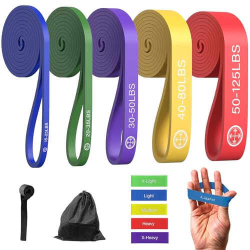 Exercise Bands，Set of 5 Resistance Bands & Finger Exerciser for Working Out,Pull Up Bands Set,at Home Workout Equipment,Wo...