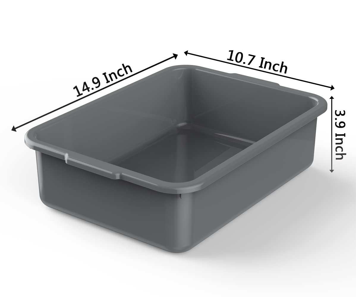 5-Pack Commercial Bus Tubs Box/Tote Box, Plastic Storage with Handles, Wash Basin Tub 8 Liter (Gray)