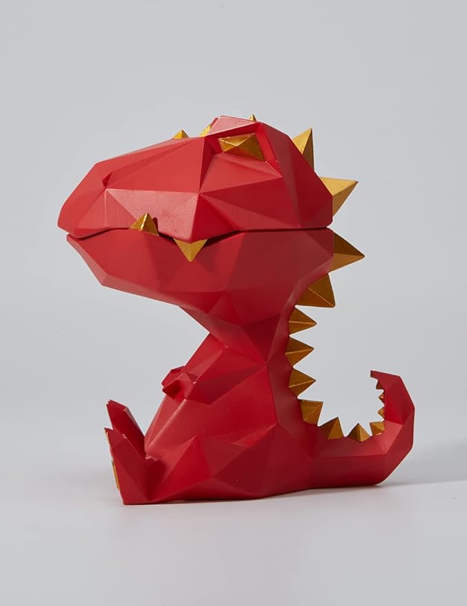 HAUCOZE Dinosaur Statue Candy Dish Key Bowl Dino Gifts Sculpture Modern Home Decor Accessories Pop Arts Polyresin Cookie Jar Red 7.5 inch