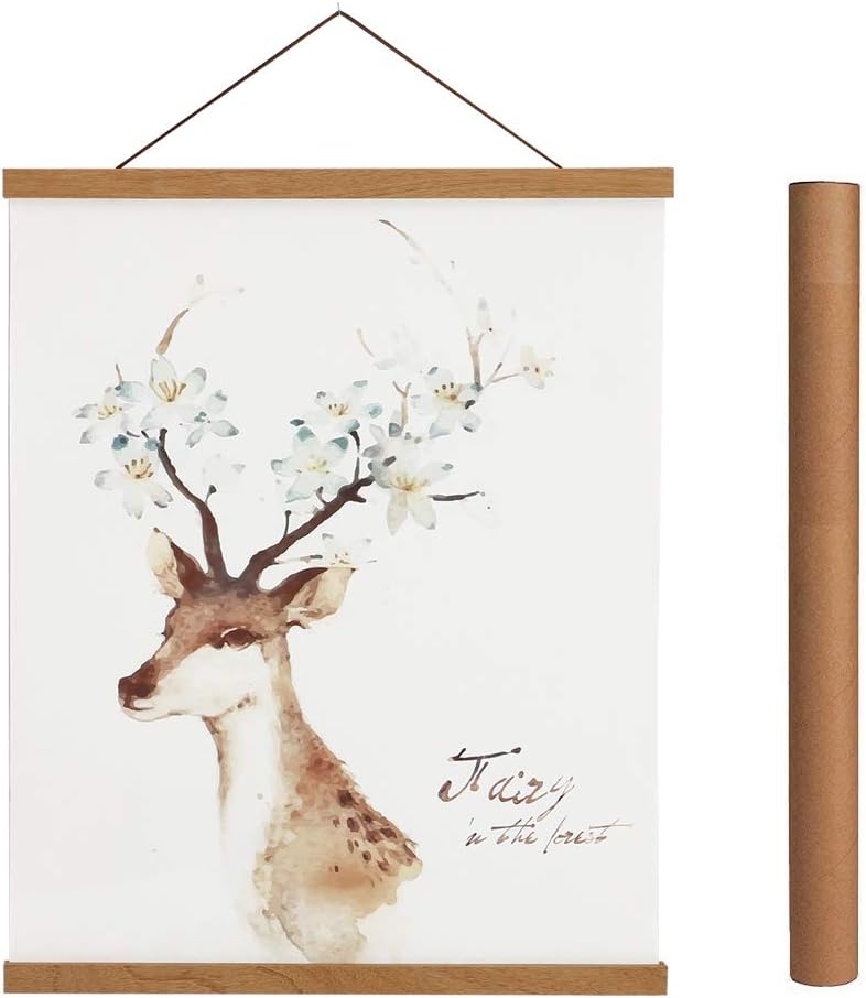 Artmag Magnetic Poster Hanger Frame, 32x24 32x40 32x48 Light Wood Wooden Magnet Canvas Artwork Print Poster Hangers Frames Hanging Kit (Teak Wood, 32")
