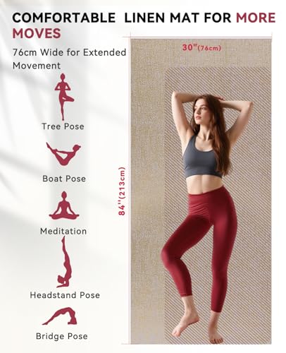 HAPBEAR Extra Large Yoga Mat (84''x30'') - 1/4'' Thick Durable Natural Linen, Non-Slip & Tear-Resistant - Perfect for Home...