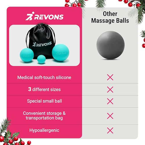 REVONS 3 in 1 Massage Ball Set - Lacrosse Balls for Myofascial Release, Back Pain Relief, Face Fitness, Trigger Points, Yo...