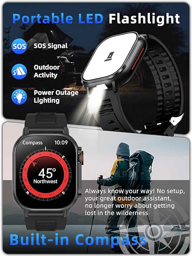 KPEP Military Watches for Men (2 Straps), 2.01" Fitness Tracker Watch with LED Flashlight, 100 Days Battery, Compass, SpO2...