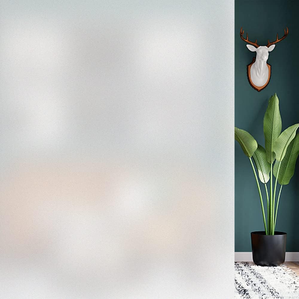 HIDBEA Frosted Window Privacy Film - Non Adhesive Static Cling Glass Stickers Sun UV Blocking Heat Control Door Covering Decals for Home Office, 55.1 x 196.8 Inch