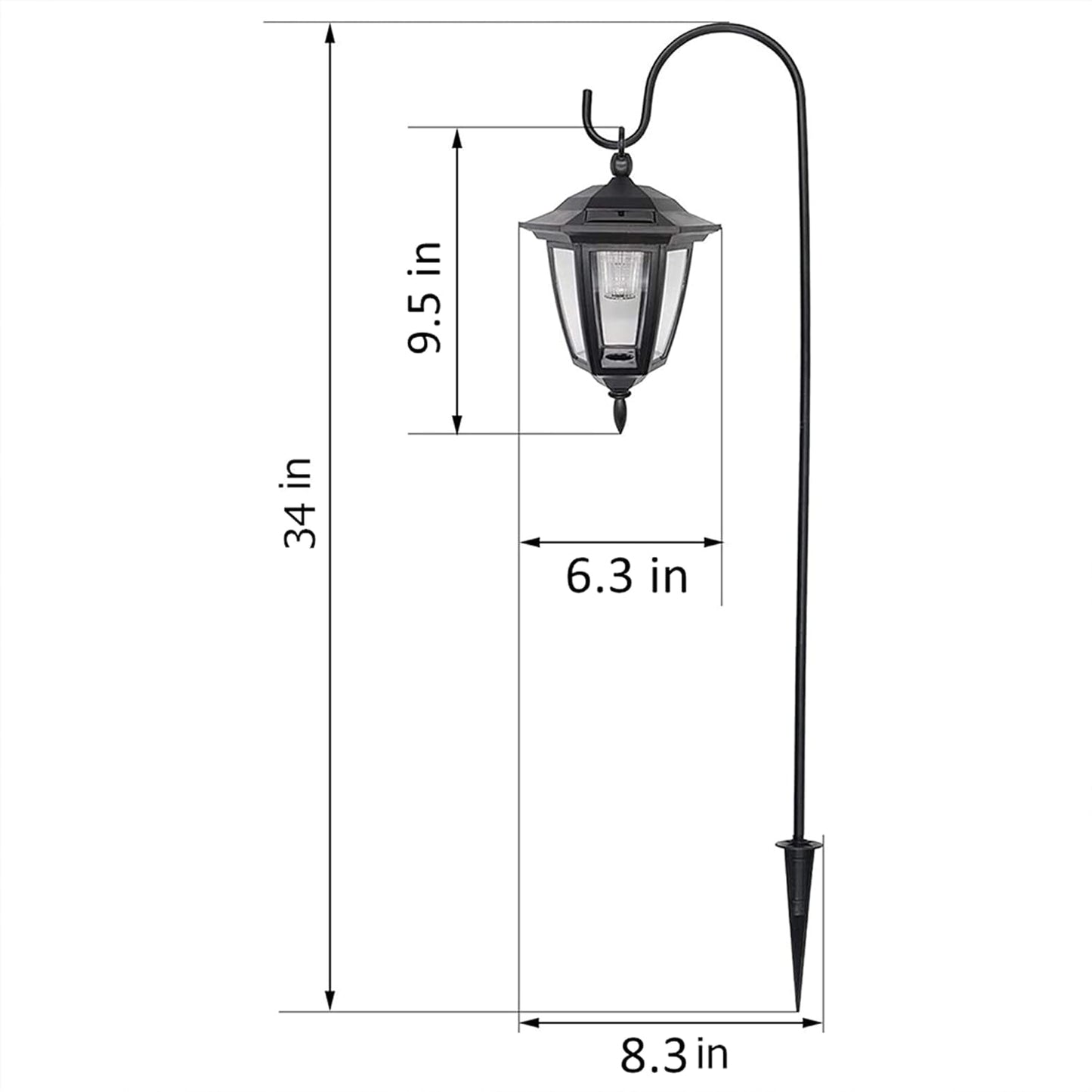 MAGGIFT 34 Inch Hanging Solar Lights, Decorative Garden Lanterns with 2 Shepherd Hooks, Solar Powered Coach Lights, Warm White LED Outdoor Lighting for Landscape, Yard, Pathway and Patio, 2 Pack