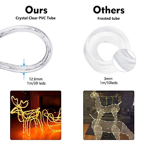 Brizled Warm White Rope Lights, 18ft 216 LED Rope Lights Waterproof, 120V Plugin White Christmas Light Connectable with Cl...