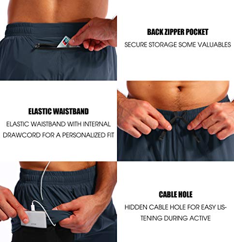 Pudolla Men’s 2 in 1 Running Shorts 5" Quick Dry Gym Athletic Workout Shorts for Men with Phone Pockets