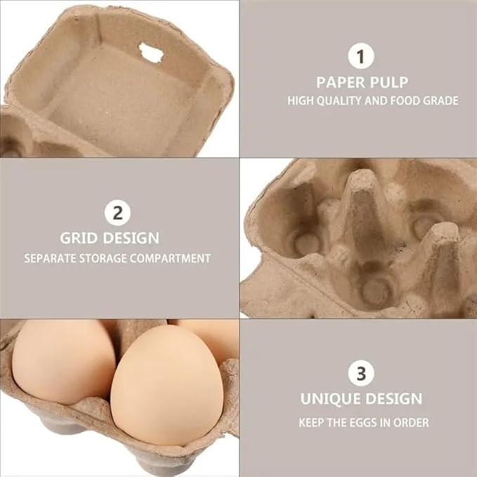 50 Pack Half Dozen Egg Cartons, Blank Natural Pulp Egg Carton Bulk 6 Count for Chicken Eggs and Duck Eggs, Reusable, Protects, Egg Storage Containers for Home Kitchen and Farmhouse (50 PCS 6 Count)