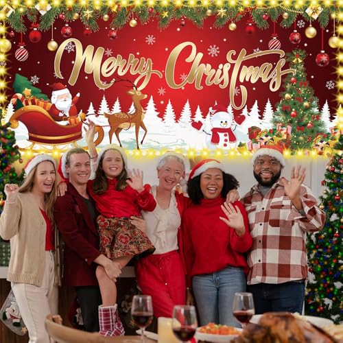 YLOLUL Led Christmas Garage Door Cover 6 x 13 ft Large Hanging Backdrop Door Banner with Light Merry Christmas Garage Wall...