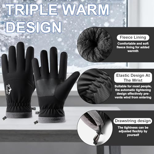 Fantspati Winter Waterproof Ski Gloves Men Women, Warm Windproof Snow Gloves with Touch Screen Fingers Fleece Lined,Glove ...