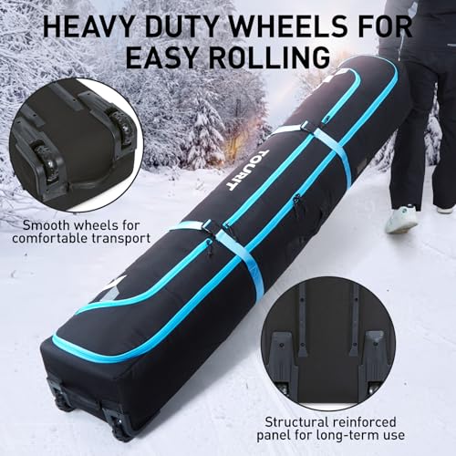 TOURIT Rolling Ski Bag and Ski Boot Bag Combo, Padded Snowboard Bag with Wheels for Air Travel, Holds 2 Pairs of Skis (195cm)