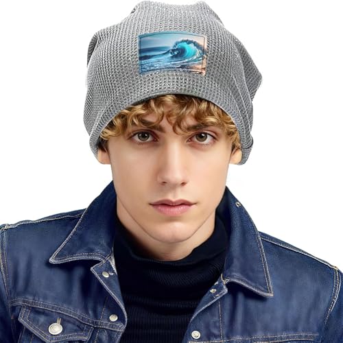 Ocean Sea Wave Print Lightweight Waffle Pullover Hat Men Women Winter Headwear Outdoor Camping Travel