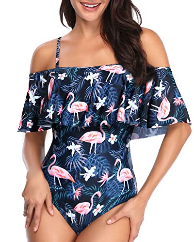 Tempt Me Women's One Piece Swimsuit Vintage Off Shoulder Ruffled Bathing Suits