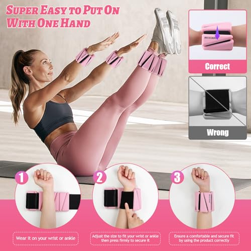 BECOJADDE Ankle Weights Set of 2 (1 lb/2 lb/3 lb Each) Adjustable Wrist Weights for Women Men Wearable Arm Leg Weight for ...