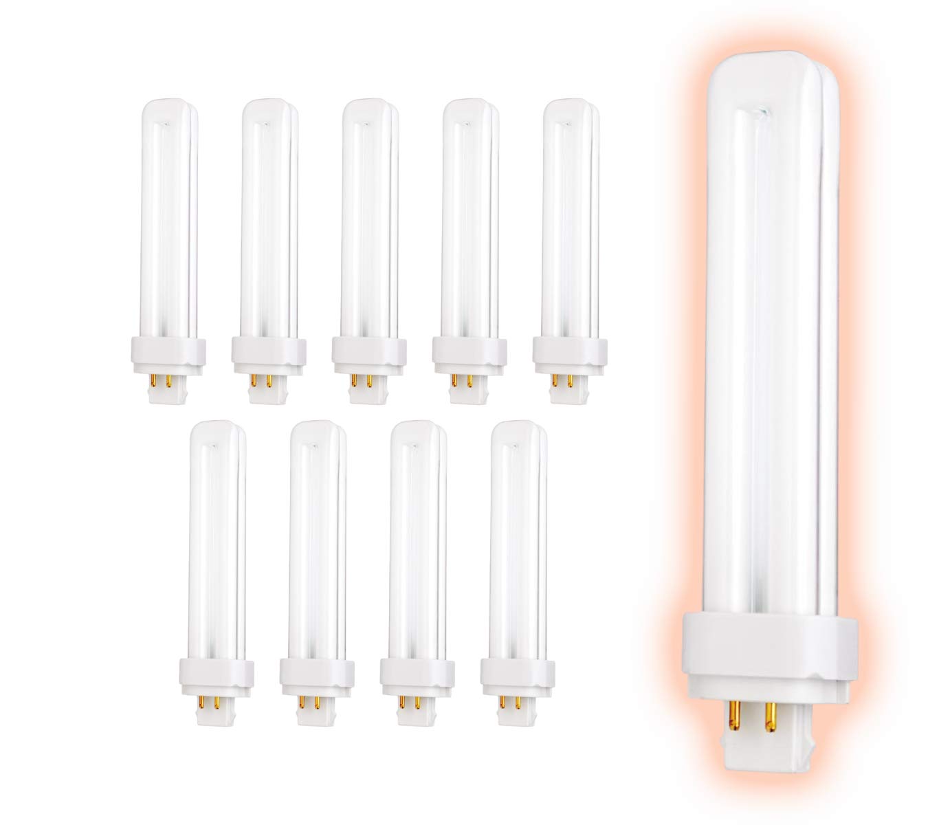 Goodbulb 26 Watt Cfl Light Bulbs | 4 Pin G24Q-3 Base 5000K Daylight | 26W High Output 1800 Lumens | Double Tube Compact Fluorescent Light Bulbs Plug-In | Car Dealership Lighting | 10 Pack