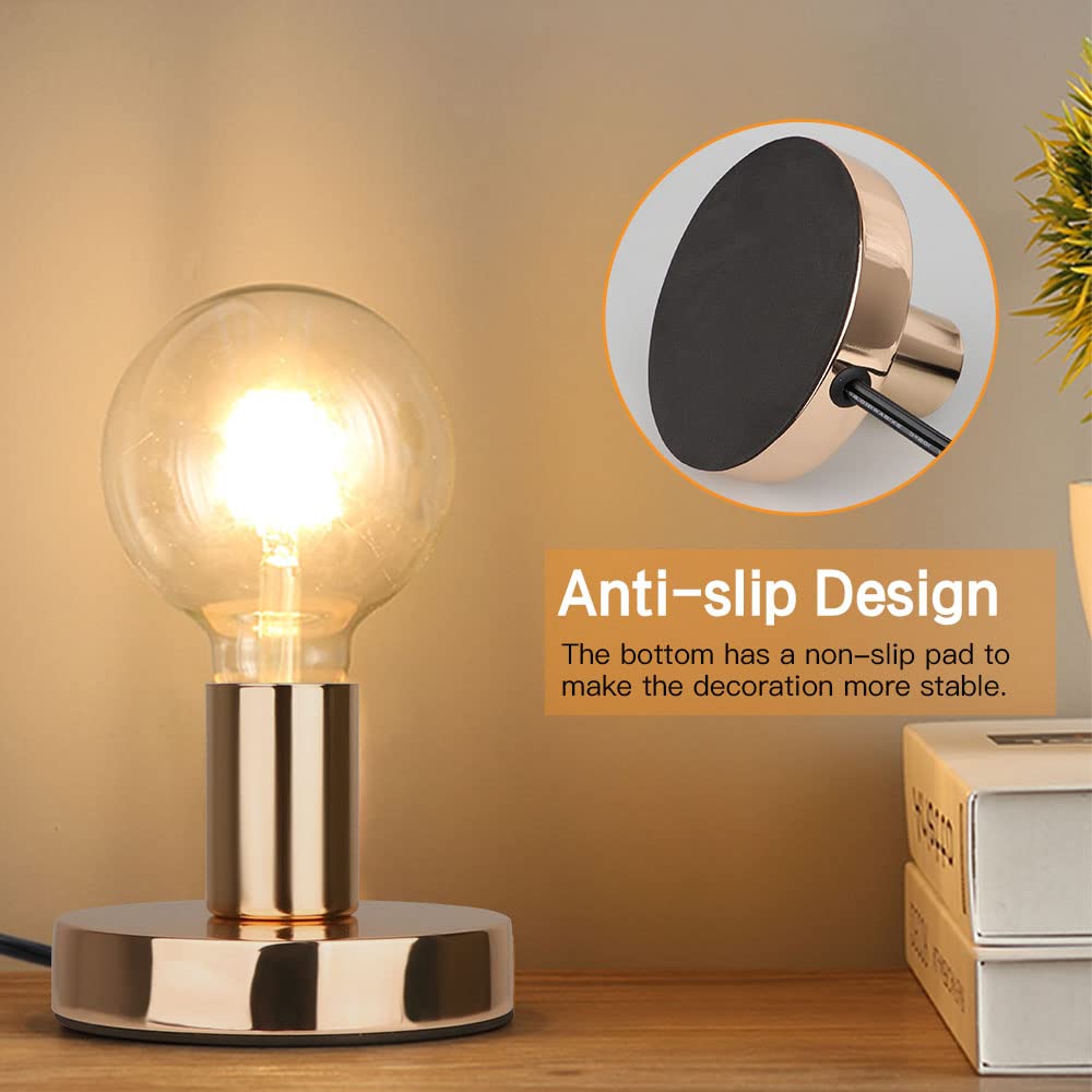 Helunsi Industrial Table Lamp Base, Gold Metal E26 E27, Short Desk Lamp with 5.8ft Cord, Model E507234