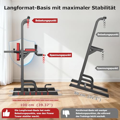 Pooboo Power Tower Dip Station Pull Up Bar for Fitness Home Gym Workout,450 Pounds Multi-Function Adjustable Height Fitnes...