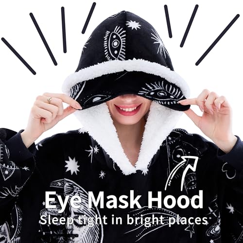 IFNOW Wearable Blanket Hoodie, Oversized Sherpa Fleece Hooded Sweatshirt with Eye Mask for Adult, Gifts for Women Men