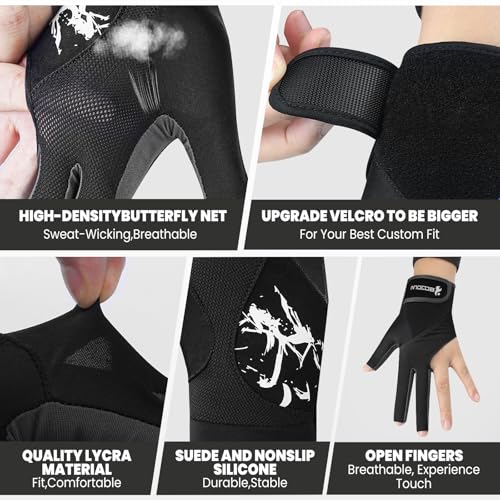 YFY Billiard Pool Gloves for Left Hand 3 Finger, Splicing Process, Snooker Cue Sport Glove Popular Sizes for Men & Women