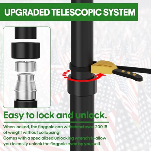 Telescoping Flag Pole for Outside House, 20 FT Heavy Duty 45K PSI & 95 HBW Hard Aerospace Aluminum Flagpole Kit, Unbending...