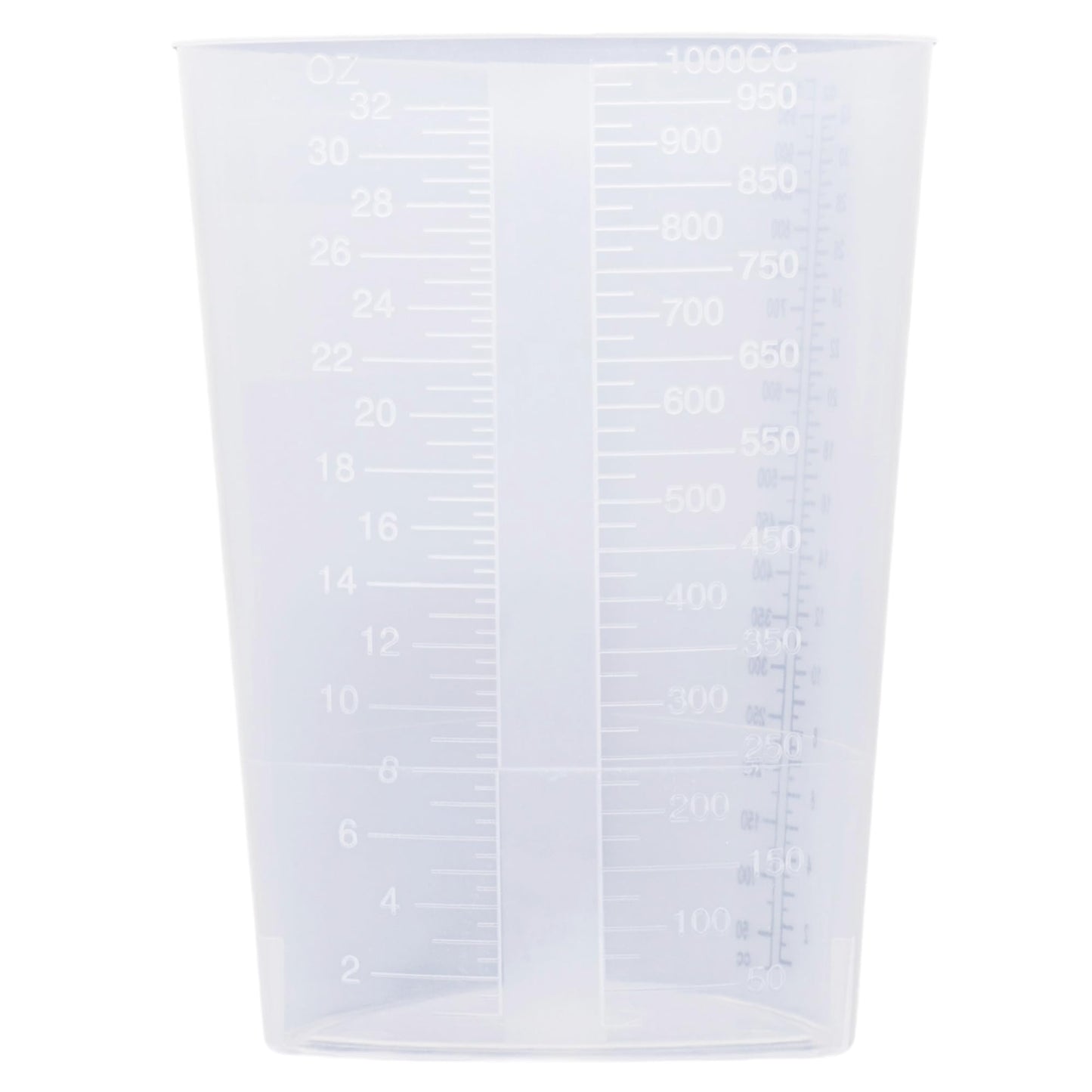 Vakly Plastic Graduated Triangular Intake Output Container [5 Pack] 32 ounce Three-Sided Translucent Laboratory Beaker for Measuring & Mixing - Clear Markings in oz & cc - for Specimen, Paint & Epoxy