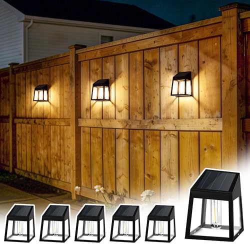 GIGALUMI Solar Fence Lights, 6 Pack Fence Outdoor Waterproof Lights Solar Powered, Warm White Yard Decorations for Garden,...