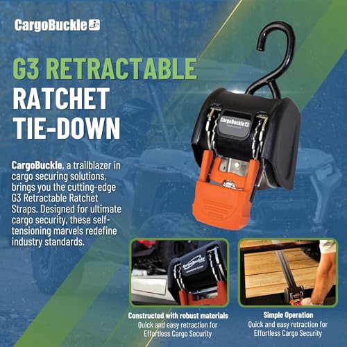 CargoBuckle G3 Bolt On Retractable Ratchet Straps Heavy Duty, 3,500 lbs Break Strength, 2-Inch x 6-Feet Automotive Tie-Dow...
