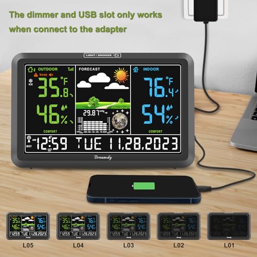 DreamSky Weather Station Indoor Outdoor Thermometer Wireless with Digital Atomic Clock for Home, Large Display with Dimme...