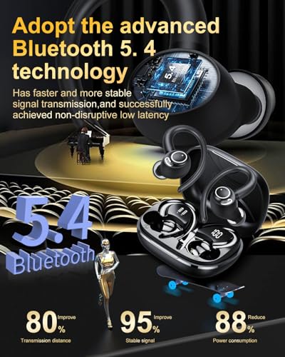 Wireless Earbuds, Bluetooth 5.4 Headphones Sport, Over Ear Buds With ENC Noise Cancelling Mic, 48H, Wireless Earphone With...