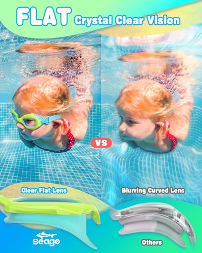 Seago 2 Pack Kids Swim Goggles with Fabric Strap for Kids 3-12, Cat-Shaped Swimming Goggles Anti-Fog UV Protection Leakproof