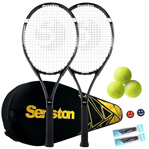 Senston Tennis Rackets for Adults 27 inch Tennis Racquets - 2 Player Tennis Racket Set with 3balls,2 Grips, 2 Vibration Da...