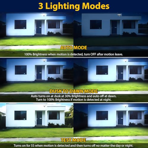 90W 10000LM LED Security Lights Motion Sensor Outdoor Lights, 4 Head Dusk to Dawn, 6500K Daylight Flood Lights Outdoor Mot...