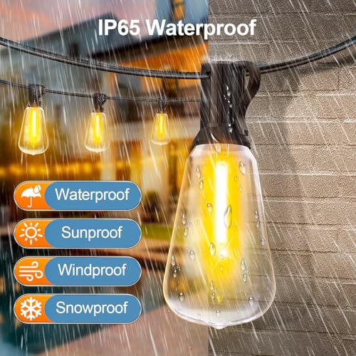 Outdoor String LED Patio Lights - 100Ft 30M Outside Waterproof Light with Remote Dimmable ST38 Shatterproof Bulb Connectab...
