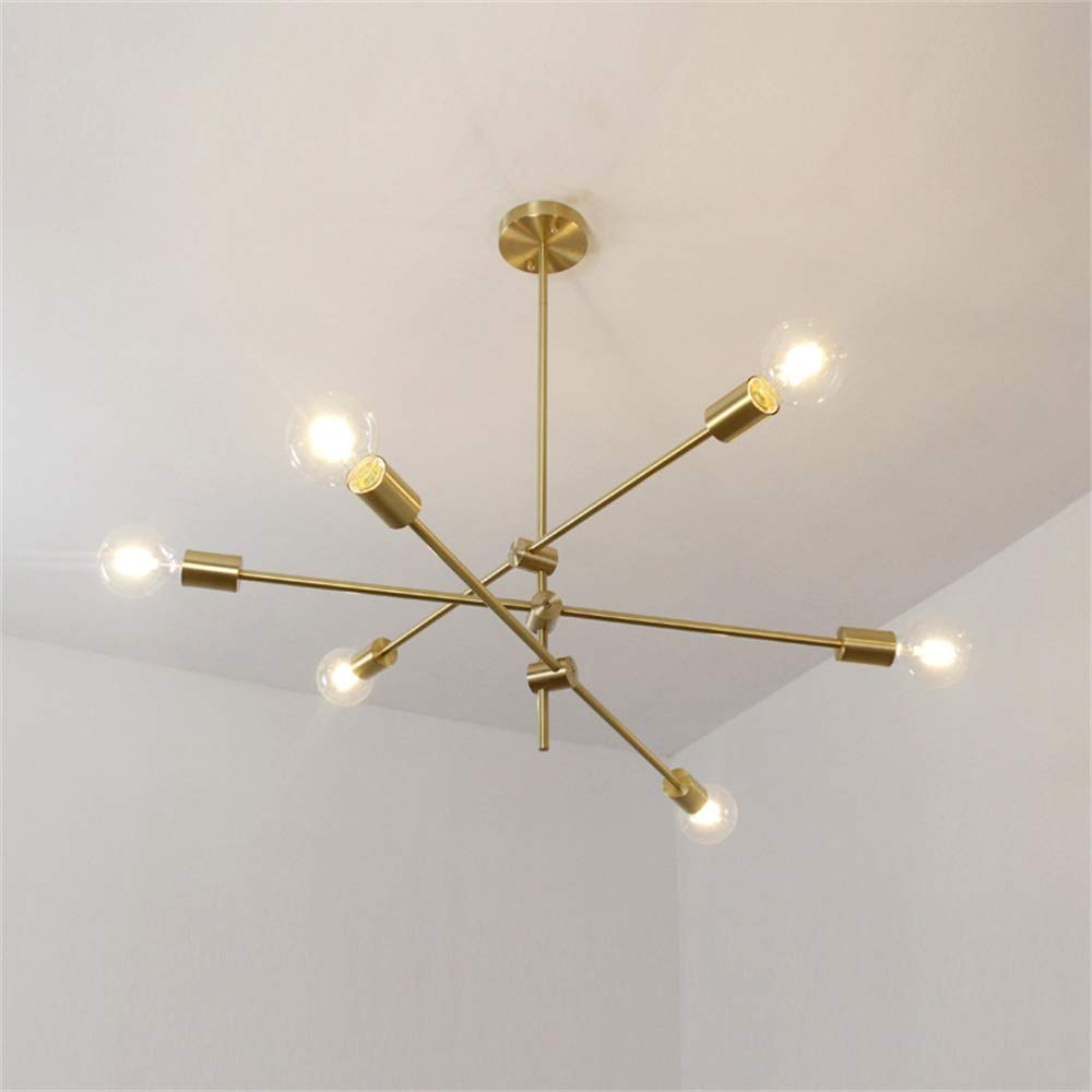 Hobaca Modern Golden Sputnik Light Fixture, Metal Chandelier, Mid Century Design for Dining Room, Kitchen, Foyer, Model Hobaca-CL01-FZ