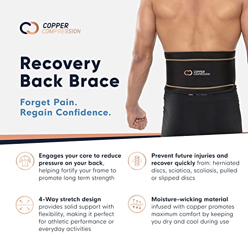 Copper Compression Back Brace - Copper Infused Support Belt Wrap for Lumbar / Lower Back Pain Relief, Sciatica, Pain - Exe...