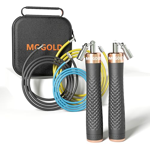 MOGOLD 1/4 lb 1/2lb Weighted Jump Rope Set, 3 PVC Rope Cords 118in, Anti-Slip Handles with Quick Release, Carrying Case, B...