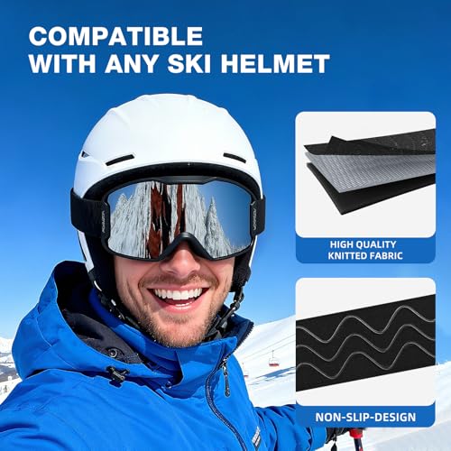 VOZAPOW Ski Goggles Over Glasses with HD Lens, 100% UV Protection Snow Snowboard Goggles Anti Fog for Men, Women, Youth